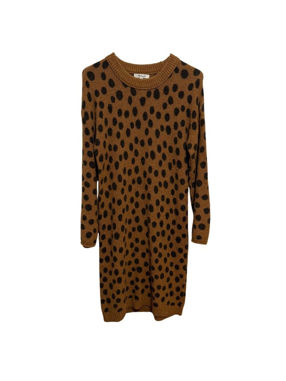 Madewell Leopard Dot Sweater-Dress S Brown & Black Merino Wool Blend
